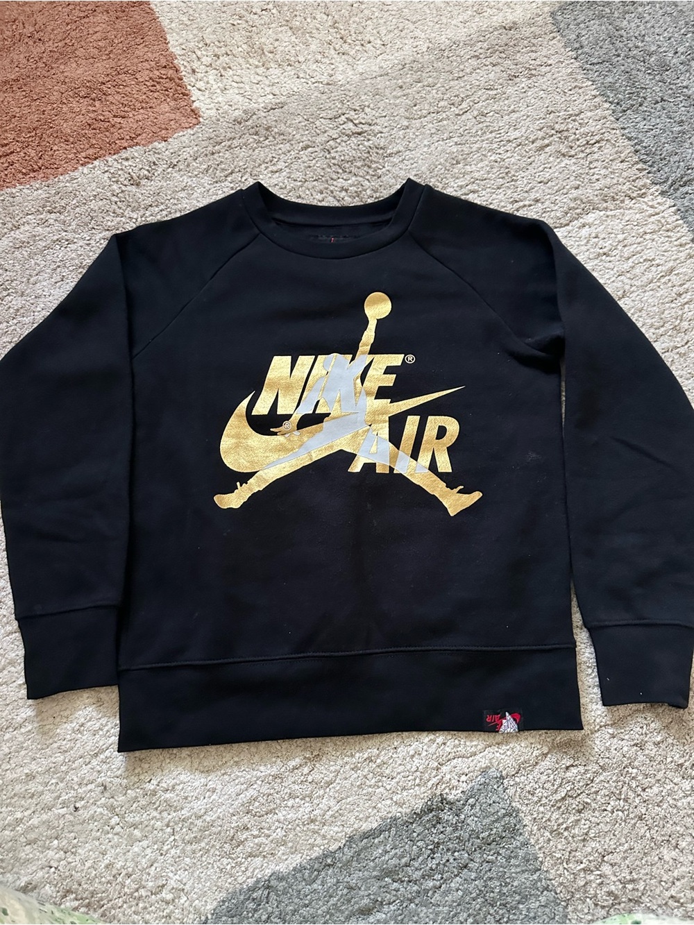 Jordan Kids Black Crewneck Sweatshirt with Gold Logo